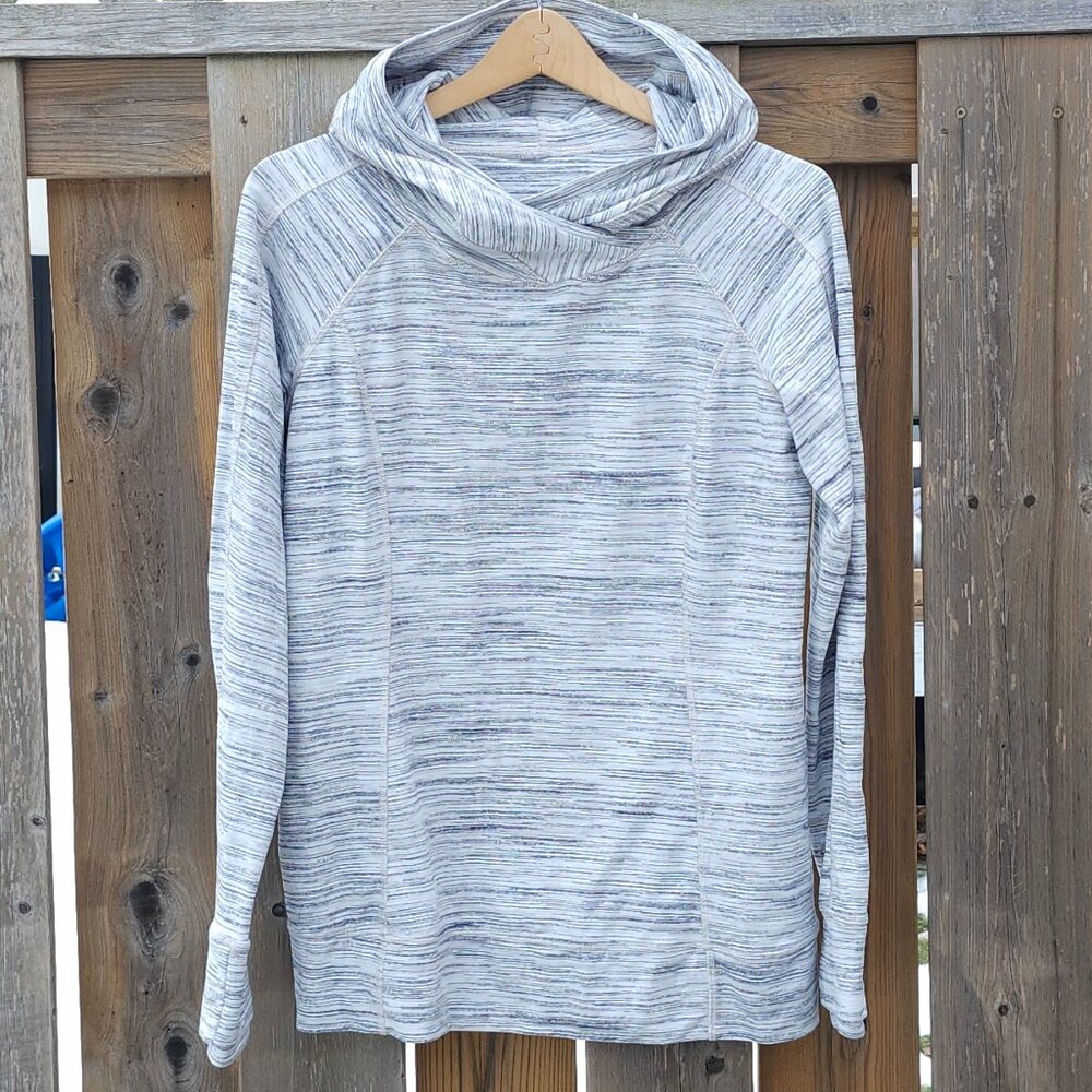 Lululemon Women's Gray and White Space Dye Cowl Neck Pullover Hoodie Size 10